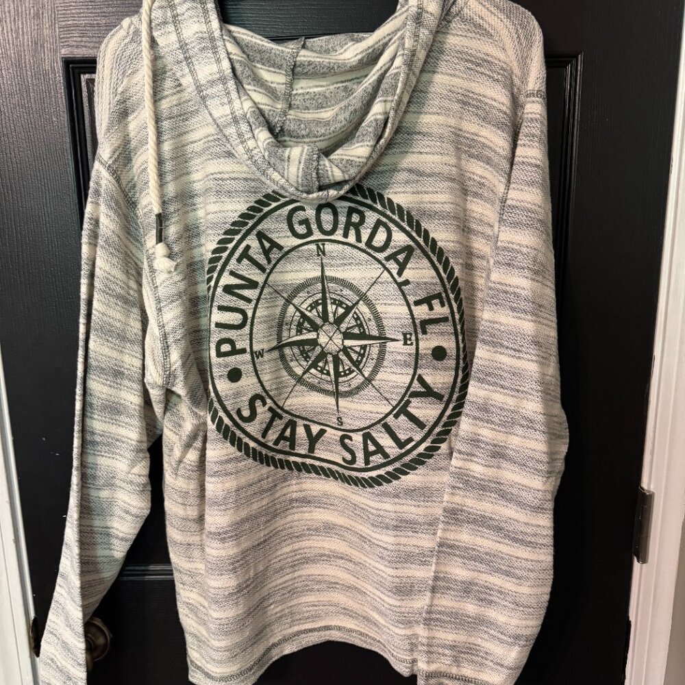 NWOT Womens Mens Striped Blue White Hoodie Cotton Blend Large - Picture 4 of 4